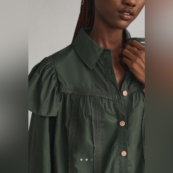 The Farm Rio x Anthropologie Long-Sleeve Ruffle Shoulder Shift Mini Dress - Picture 2 of 3